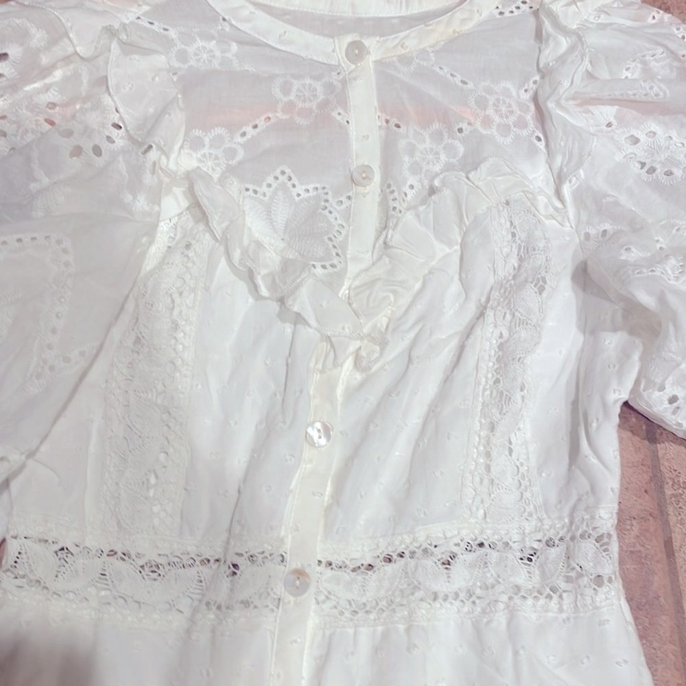 Prairie Tiered Lace Eyelet Maxi Dress Size XS ๐ค๐ง๐ค๐ - Picture 7 of 7